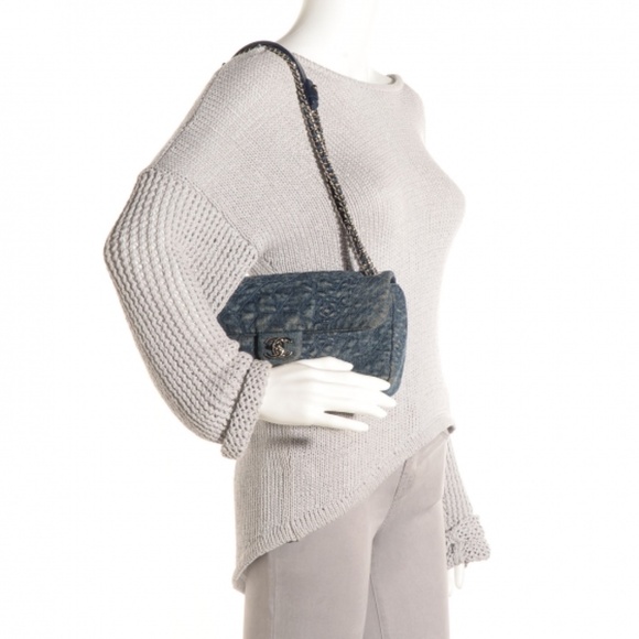 CHANEL  Denim Camellia Embroidered Flap Dark Blue - Picture 2 of 8